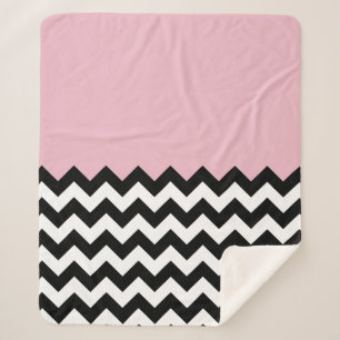 Black and White Zigzag Pattern, Chevron, Pink Sherpa Blanket