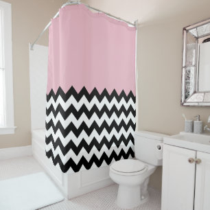 Black and White Zigzag Pattern, Chevron, Pink Shower Curtain
