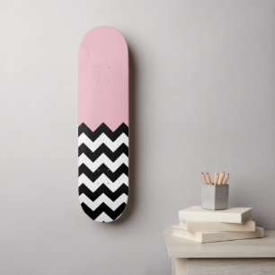 Black and White Zigzag Pattern, Chevron, Pink Skateboard