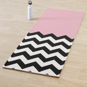 Black and White Zigzag Pattern, Chevron, Pink Yoga Mat