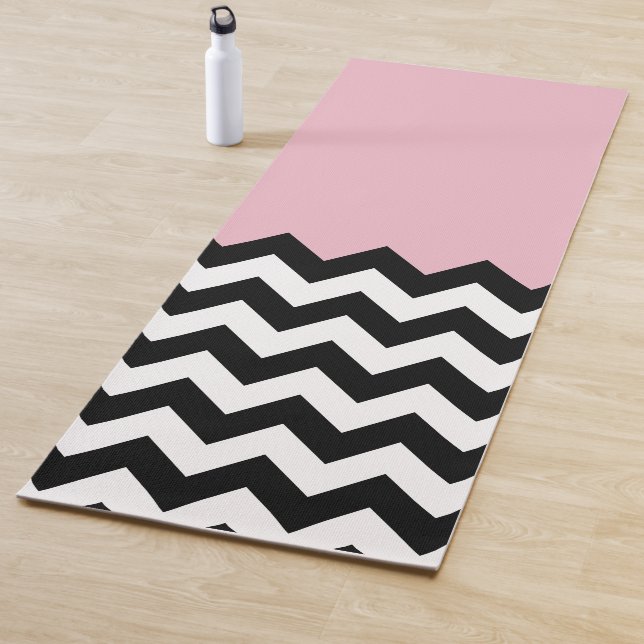 Black and White Zigzag Pattern, Chevron, Pink Yoga Mat (In Situ)