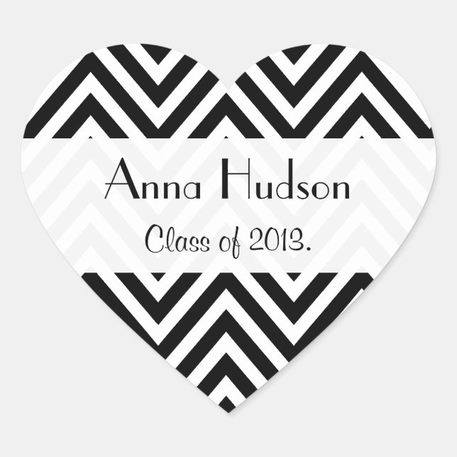 Black and White Zigzag Pattern, Graduation Heart Sticker (Front)