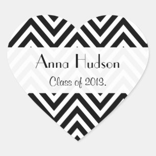 Black and White Zigzag Pattern, Graduation Heart Sticker
