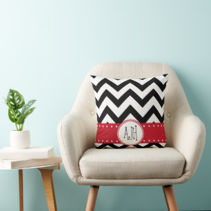 Black and White Zigzag Pattern, Monogram Cushion