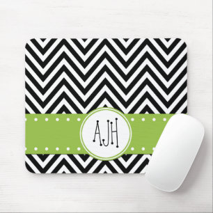 Black and White Zigzag Pattern, Monogram Mouse Pad