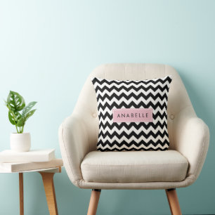 Black and White Zigzag Pattern, Your Name Cushion