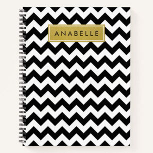 Black and White Zigzag Pattern, Your Name Notebook