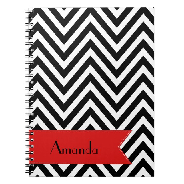 Black and White Zigzag Pattern, Your Name Notebook (Front)