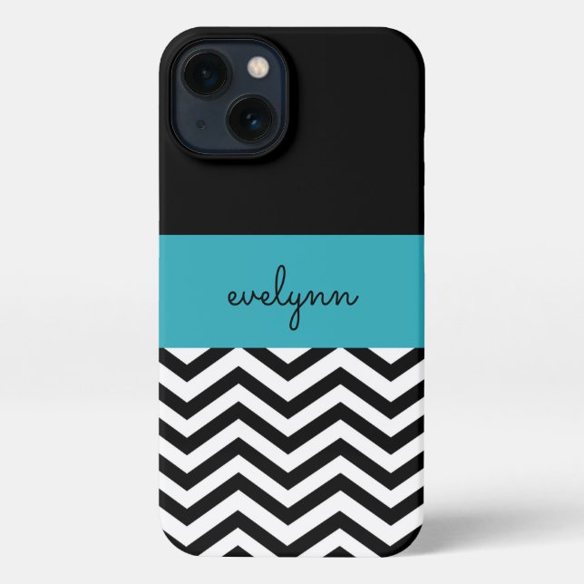 Black and White zigzag Personalised iPhone Case (Back)