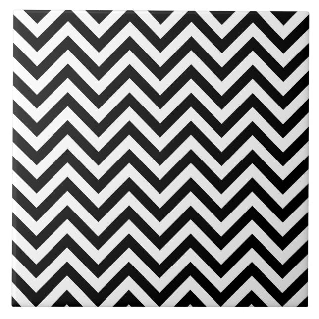 Black and White Zigzag Stripes Chevron Pattern Ceramic Tile (Front)