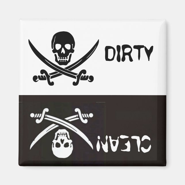 BLACK AND WHITESKULL CROSSED SWORDS DIRTY CLEAN MAGNET (Front)