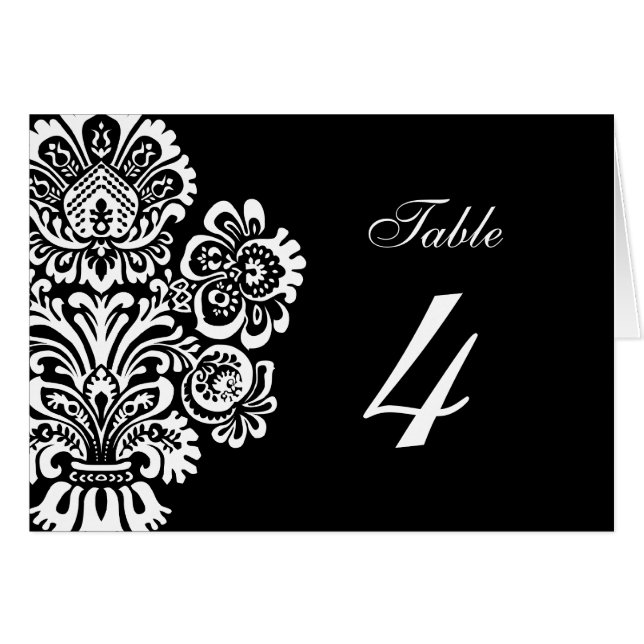 Black and WhiteVintage Floral Wedding Table Number (Front Horizontal)