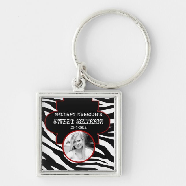 Black and WhiteZebra Print Animal Patter Key Chain (Front)