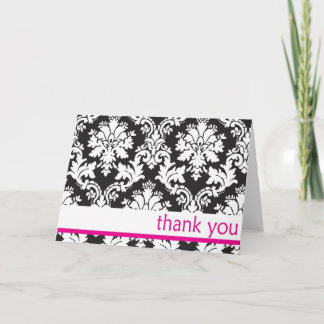 black and whte damask with hot pink thank you card