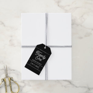 Black and Withe Modern 21st Birthday Party Gift Tags