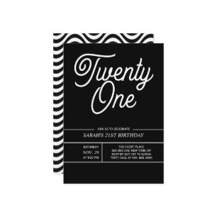 Black and Withe Modern 21st Birthday Party Invitation