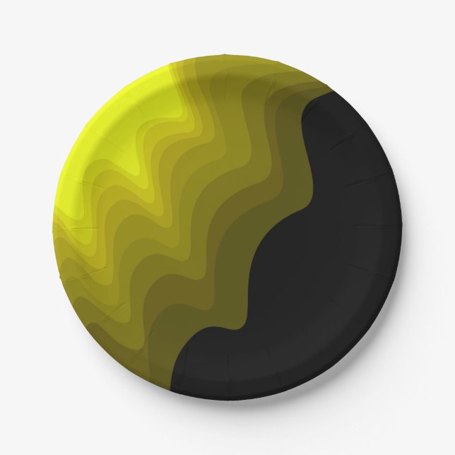 Black and yellow abstract pattern painting  paper plate (Front)