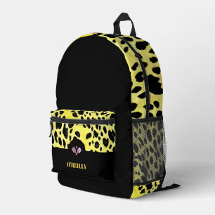 Black and Yellow Animal Print  Modern Monogram Printed Backpack