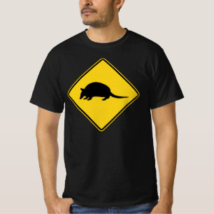 Black and Yellow Armadillo Crossing Road Sign T-Shirt