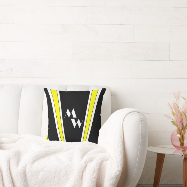 Black And Yellow Art Deco Design Monogrammed Cushion (Couch)
