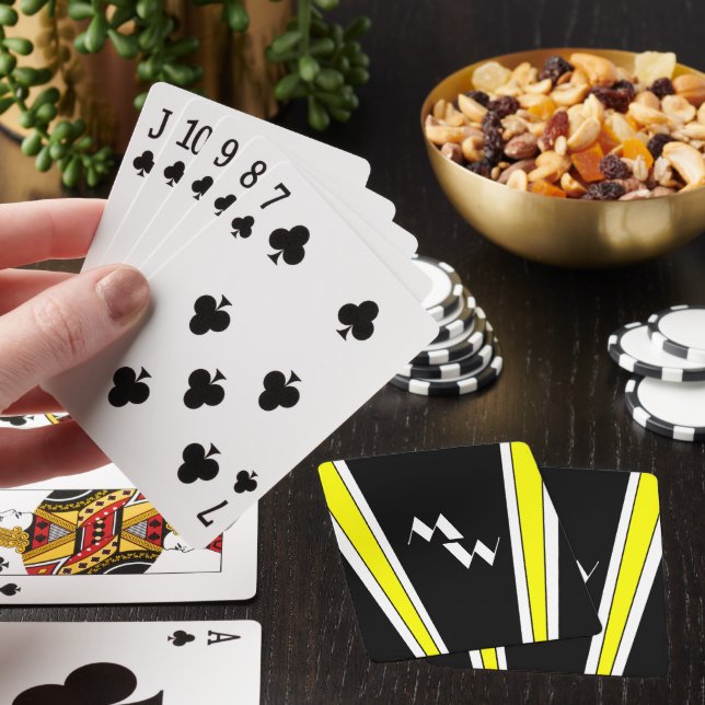 Black And Yellow Art Deco Design Monogrammed Playing Cards (In Situ)