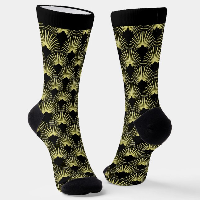 Black and yellow Art Deco pattern Socks (Angled)