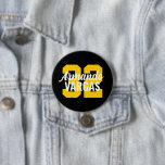 Black and Yellow Athlete Jersey Number 7.5 Cm Round Badge<br><div class="desc">Cheer on your favourite sports team, football player or just show off your school pride with a custom personalised spirit button! Personalise with a player's jersey number or other custom text. Perfect for football, basketball, baseball and soccer games! Create custom pins for the whole team, cheerleaders, parents and siblings to...</div>