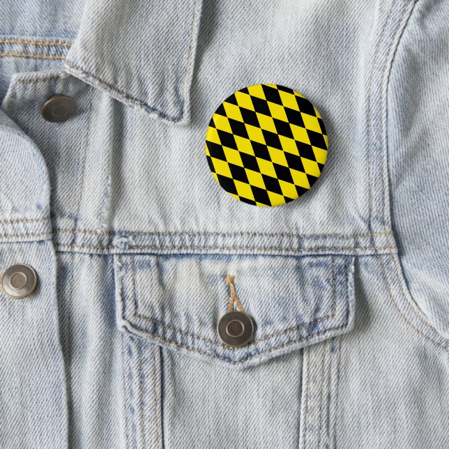 Black and Yellow Bavaria Diamond Flag Pattern 6 Cm Round Badge (In Situ)