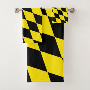 Black and Yellow Bavaria Diamond Flag Pattern Bath Towel Set