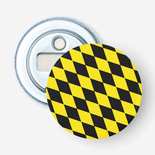 Black and Yellow Bavaria Diamond Flag Pattern Bottle Opener (Front)