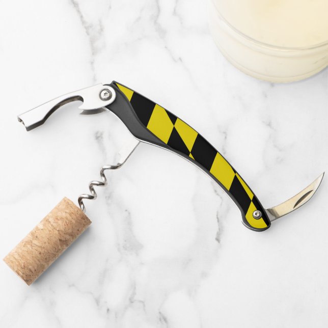 Black and Yellow Bavaria Diamond Flag Pattern Corkscrew (Front)