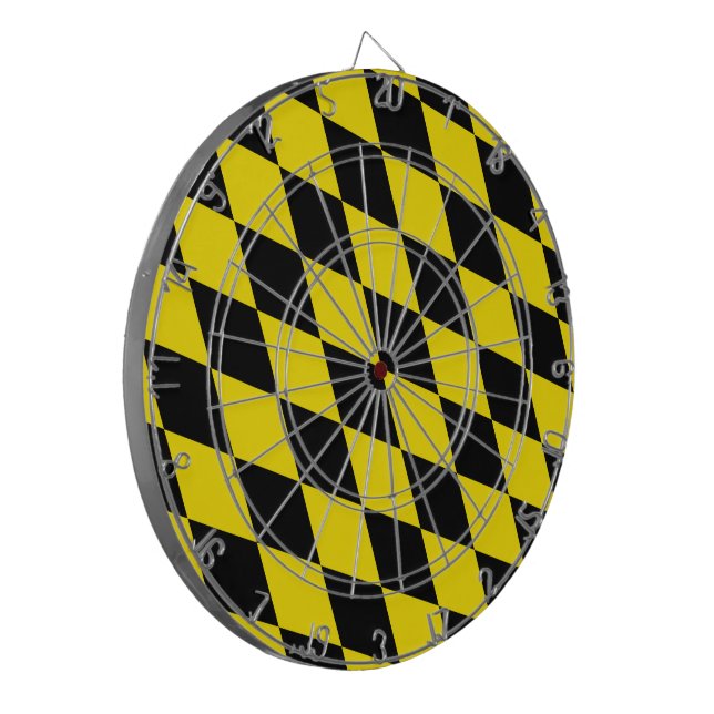 Black and Yellow Bavaria Diamond Flag Pattern Dartboard (Front Left)