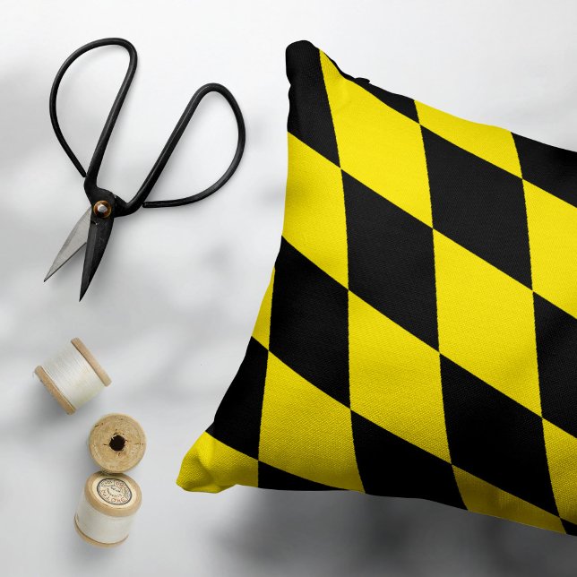 Black and Yellow Bavaria Diamond Flag Pattern Decorative Cushion (Creator Uploaded)