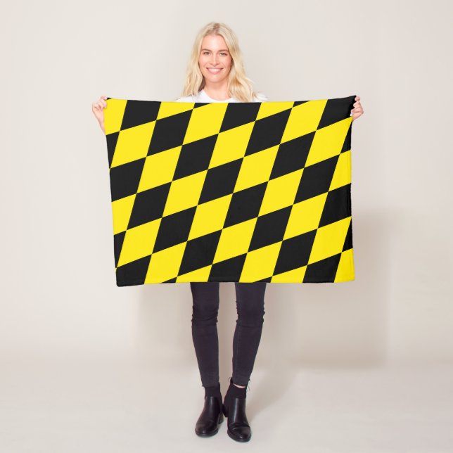 Black and Yellow Bavaria Diamond Flag Pattern Fleece Blanket (In Situ)
