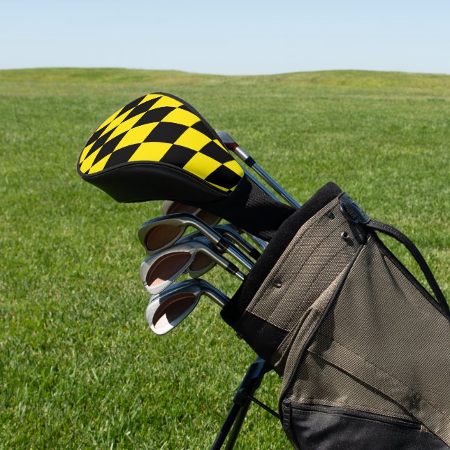 Black and Yellow Bavaria Diamond Flag Pattern Golf Head Cover (In Situ)