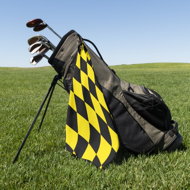 Black and Yellow Bavaria Diamond Flag Pattern Golf Towel (Green)