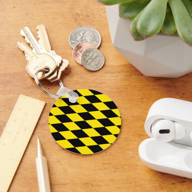 Black and Yellow Bavaria Diamond Flag Pattern Key Ring (Desk)