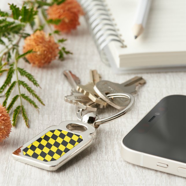 Black and Yellow Bavaria Diamond Flag Pattern Key Ring (Side)