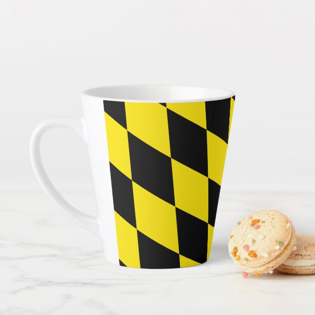 Black and Yellow Bavaria Diamond Flag Pattern Latte Mug (In Situ)