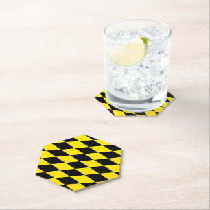 Black and Yellow Bavaria Diamond Flag Pattern Paper Coaster