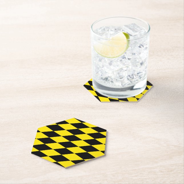Black and Yellow Bavaria Diamond Flag Pattern Paper Coaster (Insitu)