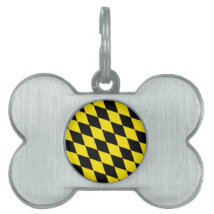 Black and Yellow Bavaria Diamond Flag Pattern Pet ID Tag