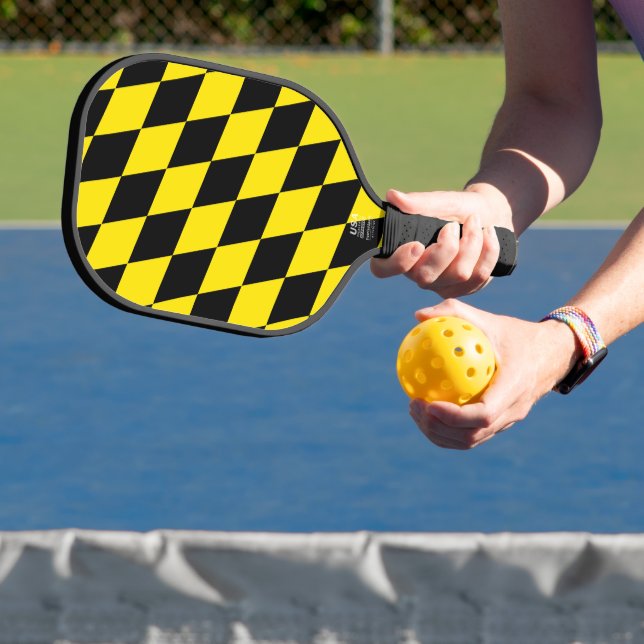 Black and Yellow Bavaria Diamond Flag Pattern Pickleball Paddle (Insitu)