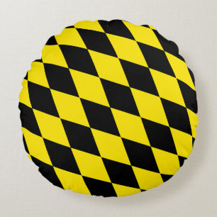 Black and Yellow Bavaria Diamond Flag Pattern Round Cushion