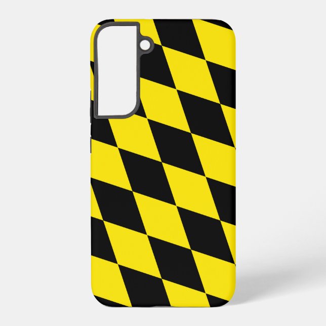 Black and Yellow Bavaria Diamond Flag Pattern Samsung Galaxy S22+ Case (Back)