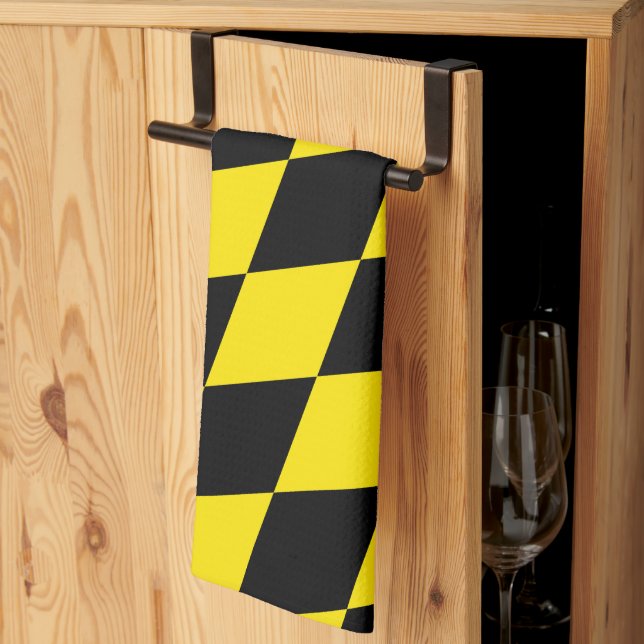 Black and Yellow Bavaria Diamond Flag Pattern Tea Towel (Thirds Fold)