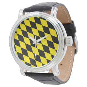 Black and Yellow Bavaria Diamond Flag Pattern Watch
