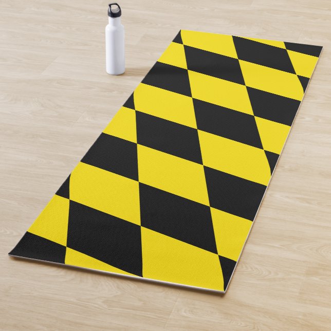 Black and Yellow Bavaria Diamond Flag Pattern Yoga Mat (In Situ)