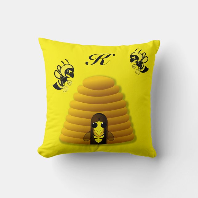 Black and yellow Bee Hive Cushion (Front)