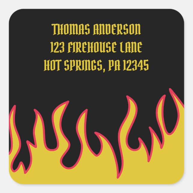 Black and Yellow Biker Flames Return Address Label (Front)